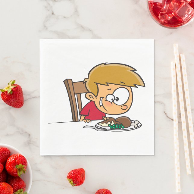 Funny Cartoon Boy Excited for Dinner  Napkin (Creator Uploaded)