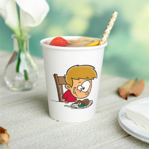 Funny Cartoon Boy Excited for Dinner Paper Cups