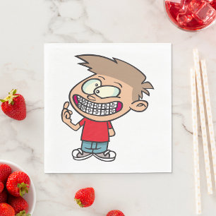 Funny Cartoon Boy with Braces Smile Napkin