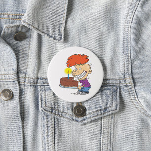 Funny Cartoon Boy with Chocolate Birthday Cake 7.5 Cm Round Badge