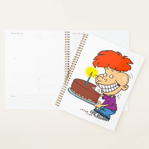 Funny Cartoon Boy with Chocolate Birthday Cake Planner