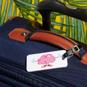 Funny Cartoon Brain Winking Character Thumbs Up Luggage Tag