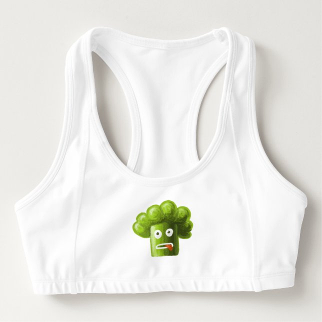 Funny Cartoon Broccoli Sports Bra (Front)
