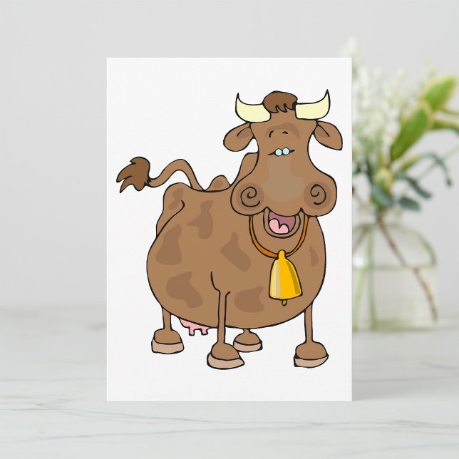 Funny Cartoon Brown Cow with Bell Farm Animal  Invitation (Creator Uploaded)