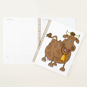 Funny Cartoon Brown Cow with Bell Farm Animal  Planner
