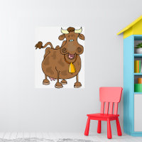 Funny Cartoon Brown Cow with Bell Farm Animal 
