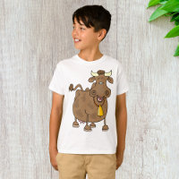 Funny Cartoon Brown Cow with Bell Farm Animal 