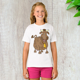 Funny Cartoon Brown Cow with Bell Farm Animal  T-Shirt