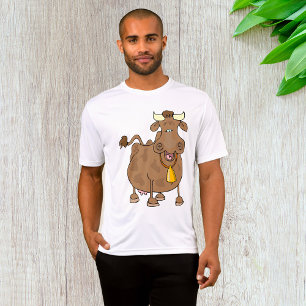 Funny Cartoon Brown Cow with Bell Farm Animal  T-Shirt