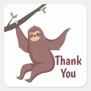 Funny Cartoon Brown Cute Sloth Thank You Square Sticker