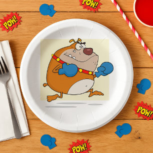 Funny Cartoon Bulldog Boxer Dog Paper Plate