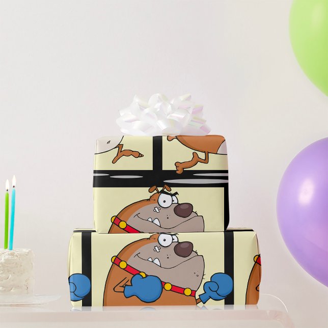 Funny Cartoon Bulldog Boxer Dog Wrapping Paper (Creator Uploaded)
