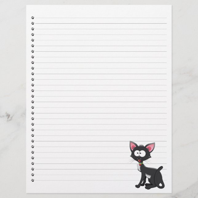 Funny Cartoon Cat  Lined Pet Letterhead (Front)