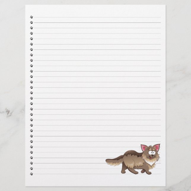Funny Cartoon Cat  Lined Pet Letterhead (Front)
