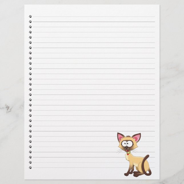 Funny Cartoon Cat  Lined Pet Letterhead (Front)