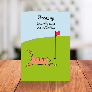 Funny Cartoon Cat Scramble Golf Joke Birthday  Card