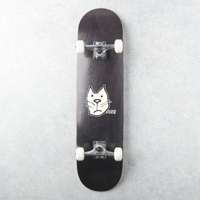 Funny Cartoon Cat Who is Not Impressed Says Meh! (Skateboard)