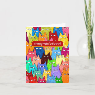 Funny Cartoon Cats Drawing Congratulations Card