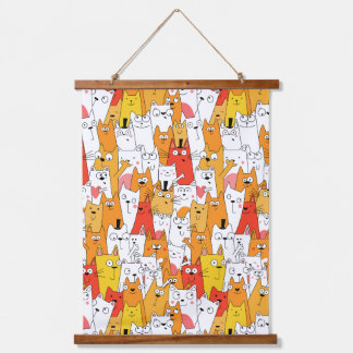 Funny Cartoon Cats Group Doodle Hanging Tapestry