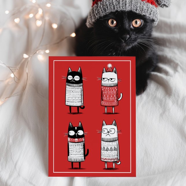 Funny Cartoon Cats Lover Red Meowy Christmas  Postcard (Creator Uploaded)