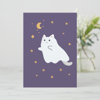 Funny cartoon cats with brooms, pumpkins and ghost