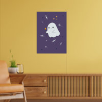 Funny cartoon cats with brooms, pumpkins and ghost