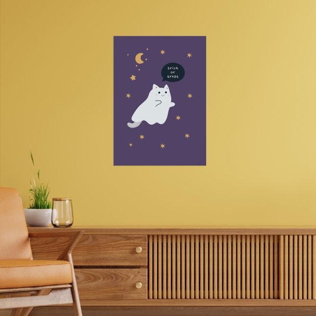 Funny cartoon cats with brooms, pumpkins and ghost poster (Living Room 2)
