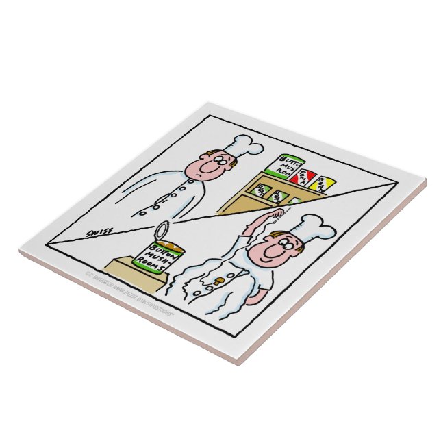 Funny Cartoon Chef Sewing On Button Mushroom Tile (Side)