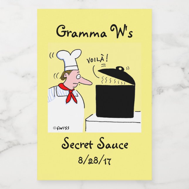 Funny Cartoon Chef with Kettle on Stove Food Label (Single Label)