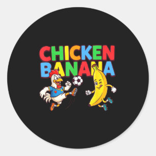 Funny Cartoon Chicken Banana Soccer Player Ball Gr Classic Round Sticker