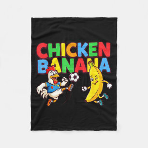 Funny Cartoon Chicken Banana Soccer Player Ball Gr Fleece Blanket