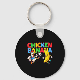 Funny Cartoon Chicken Banana Soccer Player Ball Gr Key Ring