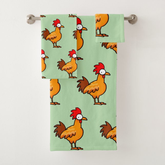 Funny Cartoon Chicken Illustration Bath Towel Set (Insitu)