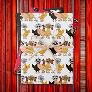 Funny Cartoon Chickens Birthday Wrapping Paper Sheet