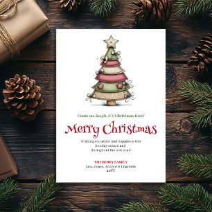 Funny cartoon Christmas tree greeting card