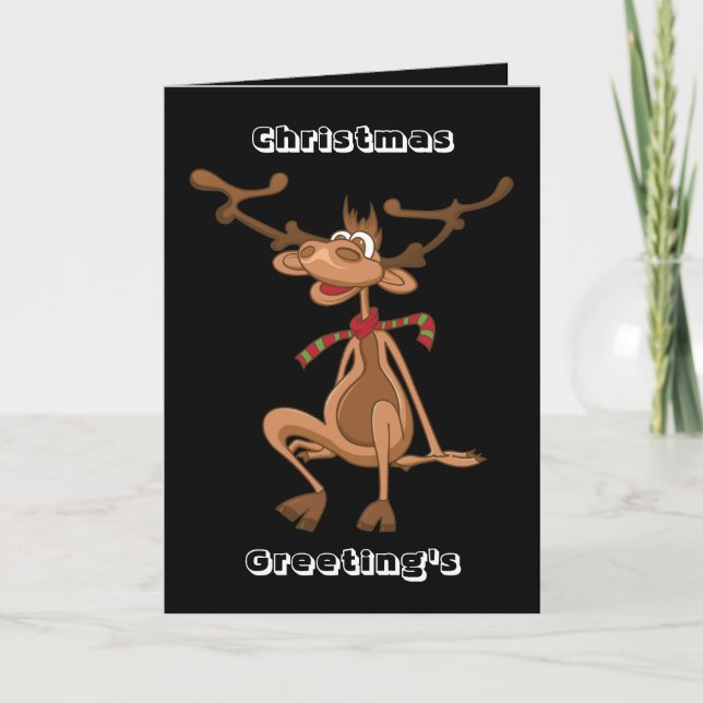 Funny Cartoon Christmas Xmas Reindeer Holiday Card (Front)