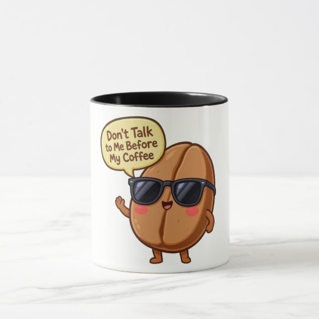 Funny Cartoon Coffee Bean "Don't Talk to Me" Mug (Center)