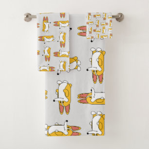 Funny Cartoon Corgi Pattern Bath Towel Set