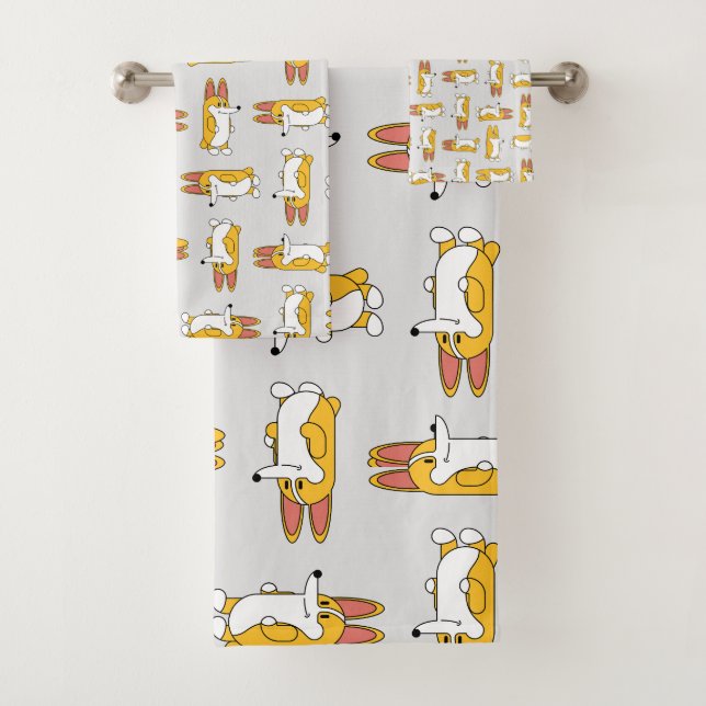 Funny Cartoon Corgi Pattern Bath Towel Set (Insitu)