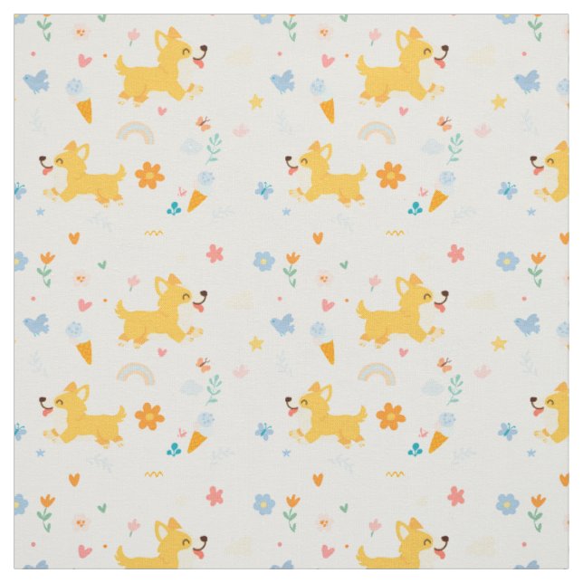 funny cartoon corgis dogs fabric (Swatch)