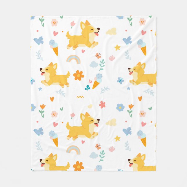 funny cartoon corgis dogs fleece blanket (Front)