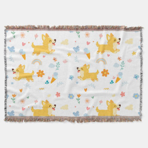 funny cartoon corgis dogs throw blanket