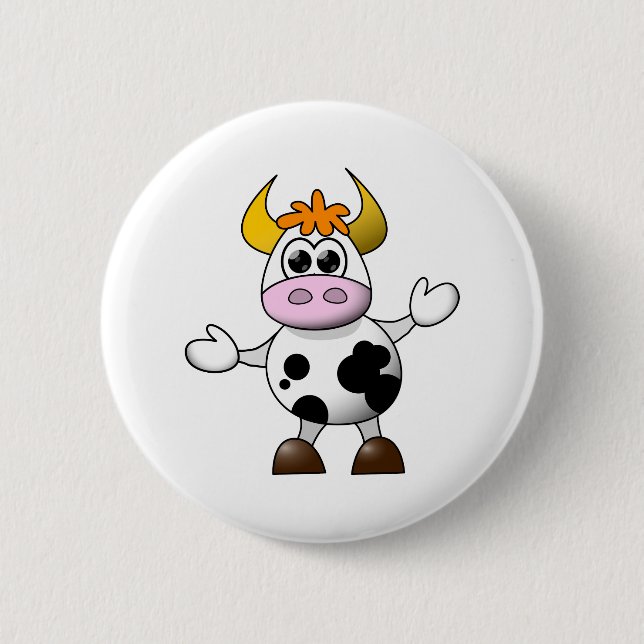 Funny Cartoon Cow 6 Cm Round Badge (Front)