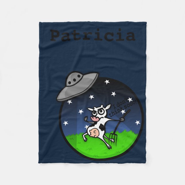 FUNNY CARTOON COW ALIEN ABDUCTION FLEECE BLANKET (Front)