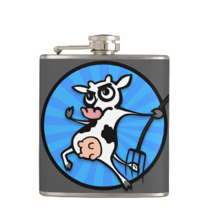 FUNNY CARTOON COW VINYL WRAPPED FLASK