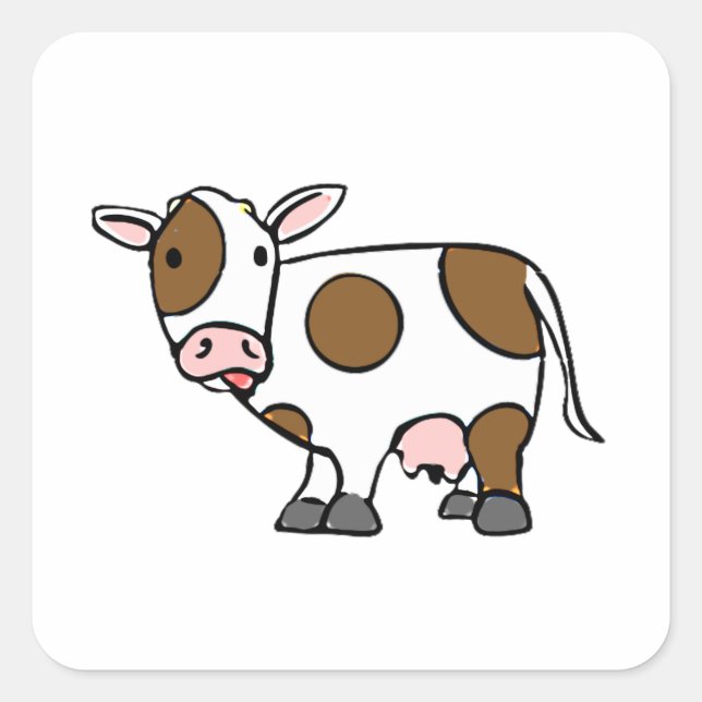 Funny Cartoon Cow with Cute Farm Animal Attitude Square Sticker (Front)