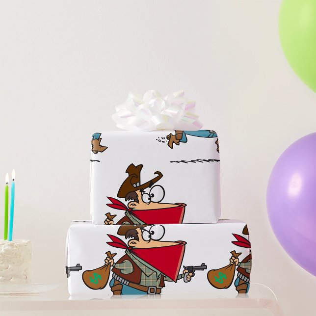 Funny Cartoon Cowboy Bandit Robber Wrapping Paper (Creator Uploaded)