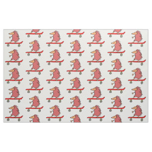 Funny Cartoon Cute Hedgehog Skateboarding Fabric