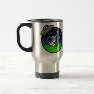 FUNNY CARTOON DAIRY COW UFO ABDUCTION METAL MUG