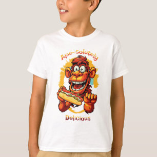 Funny  Cartoon Design  Monkey Eating a Hot Dog T-Shirt